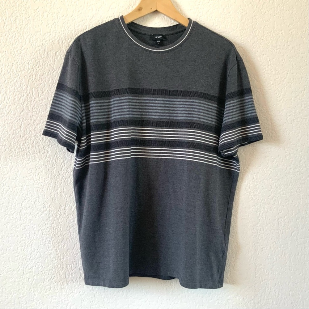 Express Gray Striped Short Sleeve Tee